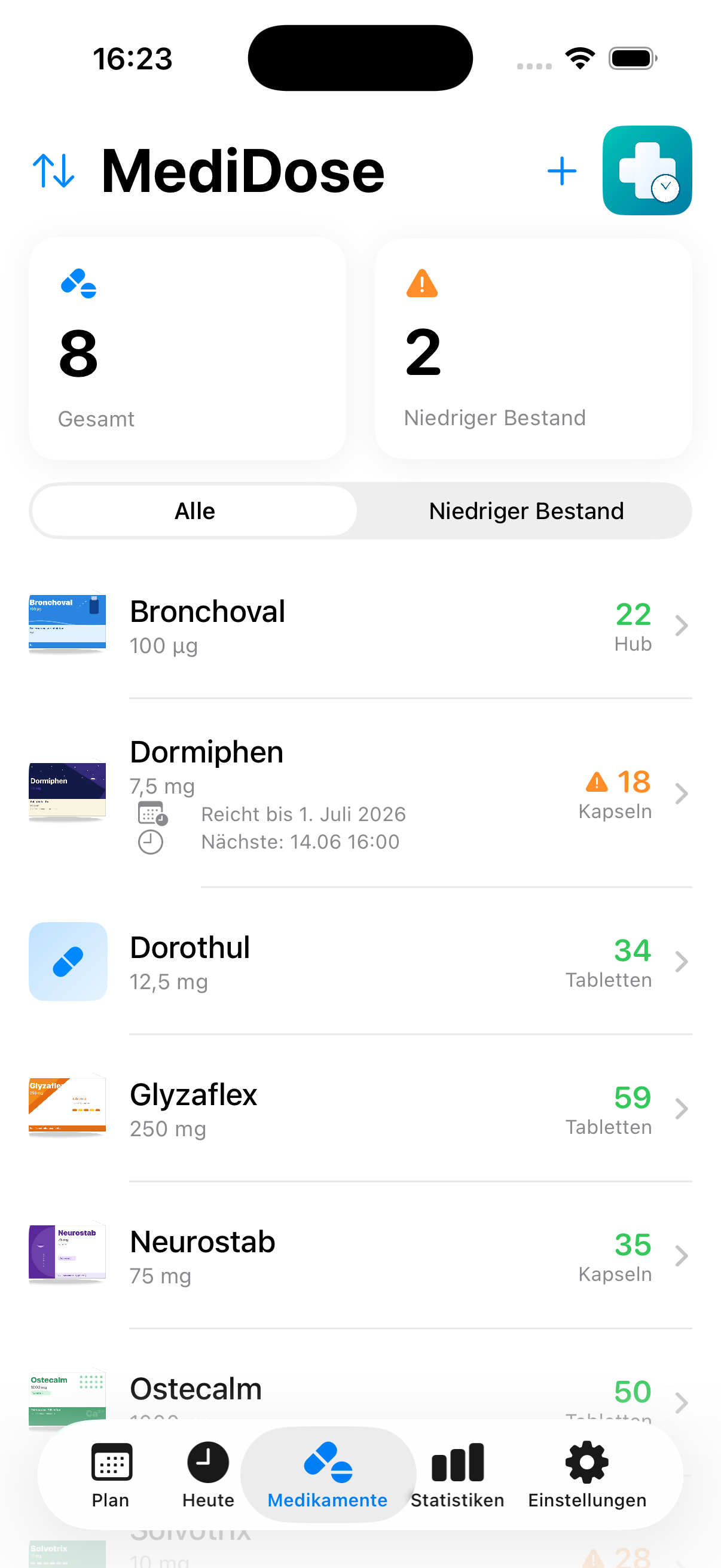 MediDose Medikamentenliste